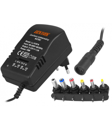 Zasilacz regulowany impulsowy 3-12V 1200 mA, (3V, 4,5V, 5V, 6V, 7,5V, 9V, 12V), 1.2A, 15W, regulowany, LEXTON LXG187A