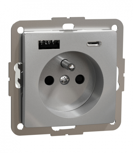 Sedna Design & Elements, Gniazdo 2P+PE z USB A+C 3A, srebrne aluminium Schneider SDD113072