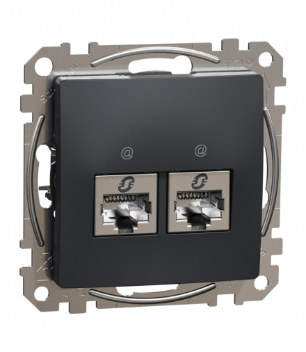 Sedna Design & Elements, Gniazdo komputerowe 2xRJ45 kategoria 6A STP, czarny antracyt Sedna Design & Elements Schneider SDD114467S