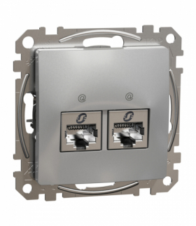 Sedna Design & Elements, Gniazdo komputerowe 2xRJ45, kategoria 6A STP, srebrne aluminium Schneider SDD113467S