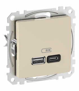 Sedna Design & Elements, Gniazdo ładowania USB A+C 45W PD, beżowe Schneider SDD112404