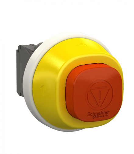 Harmony XB5, Antybakteryjny przycisk Estop, plastik, Ø22, blokada obrót, biały/czerwony LED, 24 V AC/DC, 1 NO + 1 NC Schneider XB5AS84W3B5