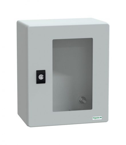 Thalassa Obudowa poliestrowa wisząca PLM z drzwiami transparentnymi IP66 308x255x160 mm Schneider NSYPLM3025TG