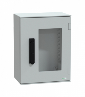 Thalassa Obudowa poliestrowa wisząca PLM z drzwiami transparentnymi, zamek 3 punktowy, IP66 430x330x200 mm Schneider NSYPLM43TVG