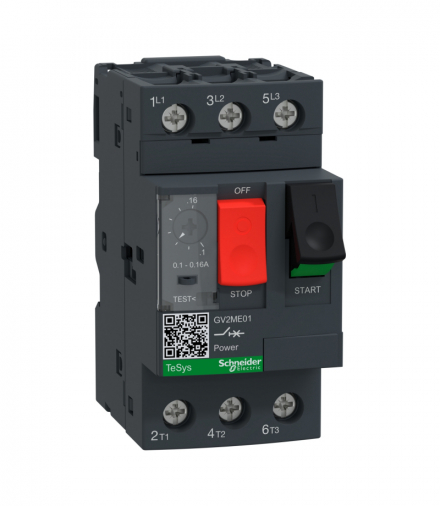 Wyłącznik silnikowy GV2ME z napędem przyciskowym 0,1-0,16A PL zac skrzynkowe Schneider GV2ME01AP