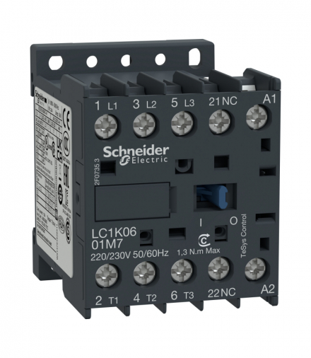 Stycznik mocy, TeSys K, AC3, , 12A, 3P, 1NC, cewka 110VAC, zaciski skrzynkowe Schneider LC1K1201F7