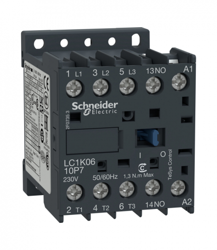 Stycznik miniaturowy, TeSys K, 12A [AC-3], cewka 24VAC, 50Hz, styk pom 1NO, zaciski skrzynkowe Schneider LC1K1210B5