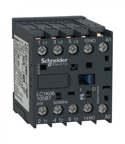 Stycznik mocy, TeSys K, AC3, 9A, 3P, 1NO, cewka 48VAC, nóżki lutownicze Schneider LC1K09105E7