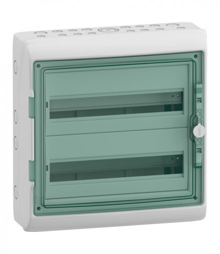Obudowa natynkowa, Mureva (dawna Kaedra), IP65 MRV-2-18-NT-T drzwi transparentne 2 rzędy 18 modułów/rząd Schneider 13434
