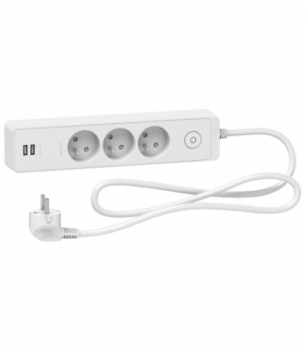 Odace, przedłużacz 3-gniazdowy z łącznikiem 2xUSB, 1,5m biały Schneider ST933U1W