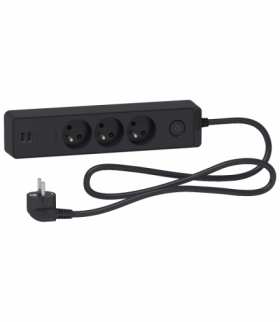 Odace, przedłużacz 3-gniazdowy z łącznikiem 2xUSB, 1,5m antracyt Schneider ST933U1B