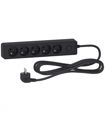 Odace, przedłużacz 5-gniazdowy z łącznikiem 3m antracyt Schneider ST9353B