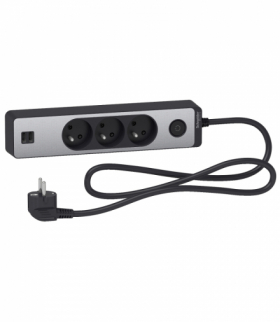 Odace, przedłużacz 3-gniazdowy z łącznikiem 2xUSB, 1,5m antracyt/szczotkowane aluminium Schneider ST933U1BA