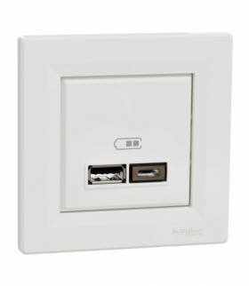 Asfora Gniazdo ładowania USB A+C, 2,4A, z ramką, białe Schneider EPH2700321