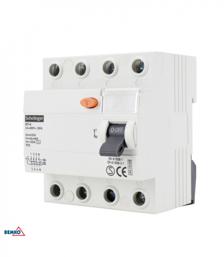 WYŁĄCZNIK RCCB RÓŻNICOWOPRĄDOWY AC 4P 25A 30mA Schelinger Bemko A03-K7-4-25-030