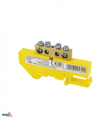 LISTWA ZACISKOWA NA SZYNĘ 8x12 4-TOROWA ŻÓŁTA Bemko A18-TBI-8X12-04P-ZO