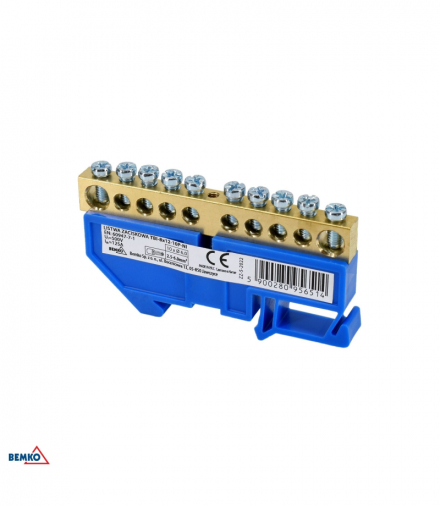 LISTWA ZACISKOWA NA SZYNĘ 8x12 10-TOROWA NIEBIESKA Bemko A18-TBI-8X12-10P-NI