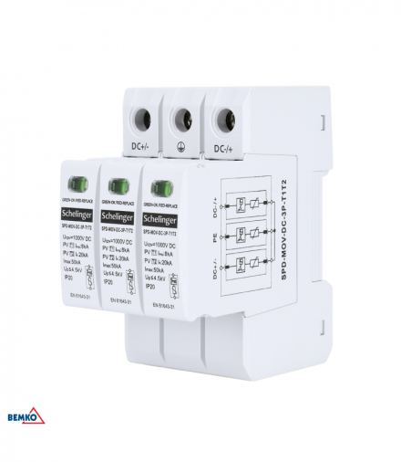 OGRANICZNIK PRZEPIĘĆ 3P 8kA DC 1000V KLASY T1T2 Schelinger Bemko A53-SPD-MOV-DC-3P-T1T2