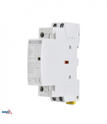 STYCZNIK MODUŁOWY SC101 1P 25A TYP 11 (1NO + 1NC) Schelinger Bemko A62-SC-101-1P-25-11
