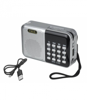 Radio prznośne MK-140S wyświetlacz,USB,MicroSD,AUX z baterią BL-5C i kablem Micro USB srebrne LXMK140S