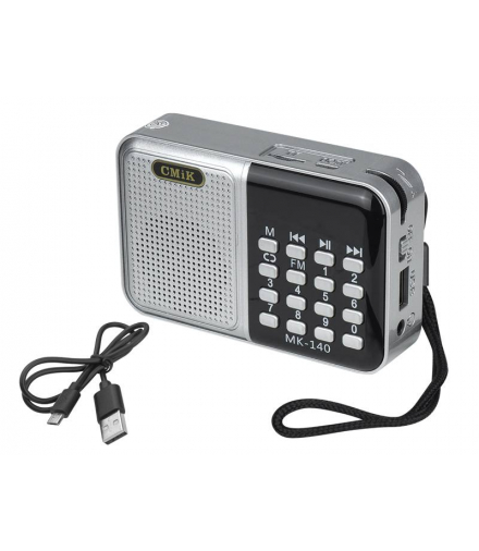 Radio prznośne MK-140S wyświetlacz,USB,MicroSD,AUX z baterią BL-5C i kablem Micro USB srebrne LXMK140S