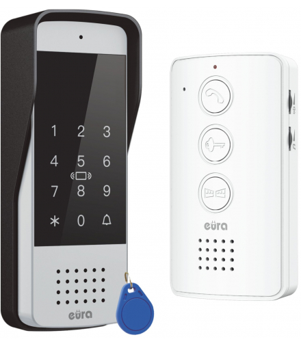 DOMOFON EURA ADP-34A3 - biały, jednorodzinny, głośnomówiący, obsługa 2 wejść, szyfrator, czytnik zbliżeniowy EURA