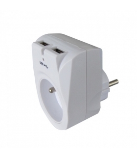 Ładowarka sieciowa USB z gniazdem elektr, 5VDC, 1A