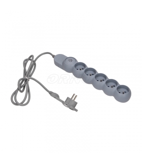Przedłużacz 5-krotny z wyłącz. ON/OFF, 5m, szary