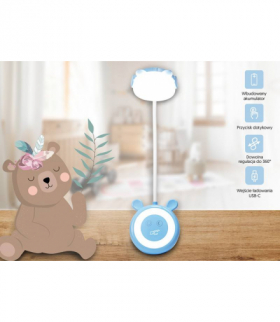 Lampka nocna LTC dla dzieci miś, 3W, 3 barwy światła 3000/4000/6000K, regulowana, akumulator 1200mAh, niebieska LTC LXL1947N