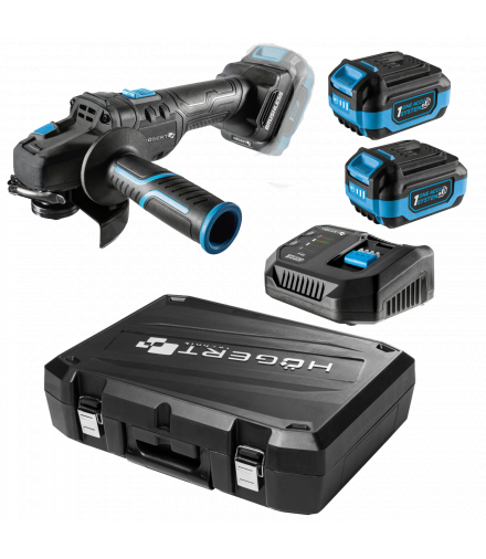 Zestaw akumulatorowa bezszczotkowa szlifierka kątowa 125mm 18V OneAccuSystem + 2x akumulator 4Ah + ładowarka + walizka Hogert HT2E250-B24AG