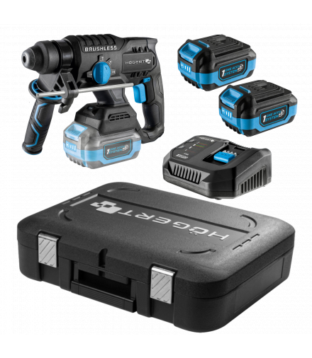Zestaw bezszczotkowa młotowiertarka z funkcją podkuwania 18V OneAccuSystem + 2 akumulatory 4Ah + ładowarka + walizka Hogert HT2E249-B24CH