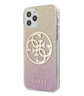 Nakładka do iPhone 12 / 12 Pro 6,1" GUHCP12MPCUGLPGG różowo-złote hard case Glitter Gradient 4G Circle Logo TFO Guess GSM104837