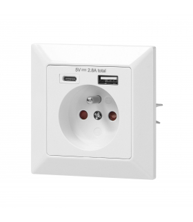 Gniazdo pojedyncze 2P+Z, USB-A + USB-C, wyjście 5VDC, max 2,8A Orno OR-AE-13232