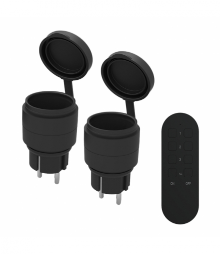 Zestaw bezprzewodowych bryzgoszczelnych gniazd MINI, sterowanych pilotem 2+1, 2300W, IP44 Orno RS-7