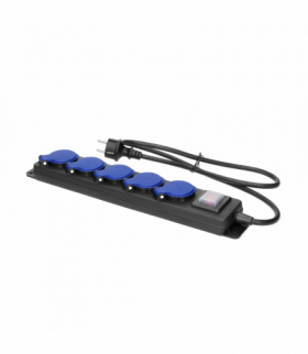 Gumowy przedłużacz warsztatowy bryzgoszczelny z wyłącznikiem, 5 gniazd 2P+Z, IP44, przewód gumowy, H05RR-F 3x1,5mm², długość 3m Orno OR-AE-13298/3M