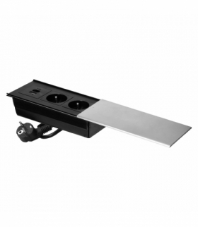 Gniazdo meblowe z przesuwną pokrywą, 2x2P+Z (French), USB A+C, srebrne Orno OR-GM-9043/G