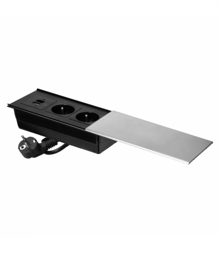 Gniazdo meblowe z przesuwną pokrywą, 2x2P+Z (French), USB A+C, srebrne Orno OR-GM-9043/G