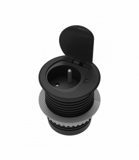 Gniazdo meblowe Ø6cm wpuszczane w blat z pokrywką, ładowarką USB i przewodem 1,9m, 1x2P+Z (French), 1xUSB C 20W, czarne Orno OR-GM-9040/B