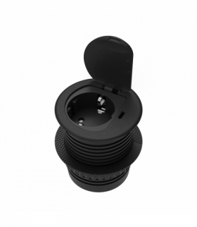 Gniazdo meblowe Ø6cm wpuszczane w blat z pokrywką, ładowarką USB i przewodem 1,9m, 1x2P+Z (Schuko), 1xUSB C 20W, czarne Orno OR-GM-9040(GS)/B
