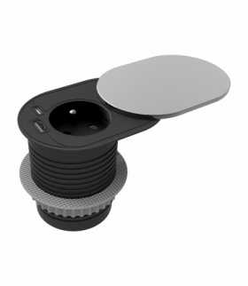 Gniazdo meblowe Ø6cm, wpuszczane w blat z przesuwną pokrywką, ładowarką USB i przewodem 1,9m, 1x2P+Z (French), USB A+C PD20W, srebrne Orno OR-GM-9042/G
