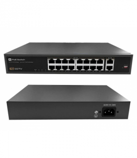 Switch 16 portowy PoE 10/100 Mbps 802.3af/at + 2x Uplink 100/1000 Mbps, 250W tryb Extend (250m) LXPOE/16