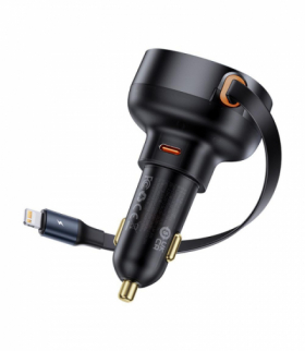 Baseus ładowarka samochodowa Enjoyment Pro Car Charger C+Retractable Type-C Cable 60W czarna TFO BRA014063