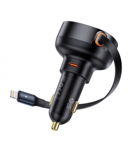 Baseus ładowarka samochodowa Enjoyment Pro Car Charger C+Retractable iP Cable 55W czarna TFO BRA014062