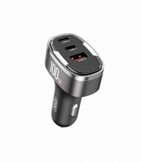 XO ładowarka samochodowa CC61 PD QC 3.0 100W 1x USB1x USB-C 1x Lightning szara TFO GSM184873