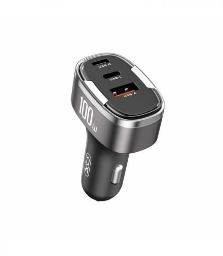 XO ładowarka samochodowa CC61 PD QC 3.0 100W 1x USB1x USB-C 1x Lightning szara TFO GSM184873