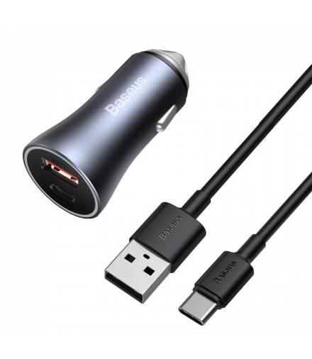 Baseus ładowarka samochodowa Golden Contactor Pro 1x USB 1x USB-C QC 40W czarny + kabel USB - USB-C 5A TFO BRA012937
