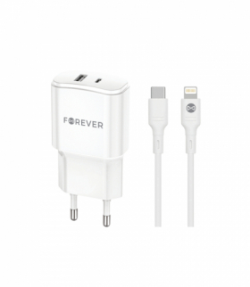 Forever ładowarka sieciowa PD QC TC-01-20AC 1x USB-C 1x USB 20W biała + kabel USB-C - Lightning 20W TFO GSM180749