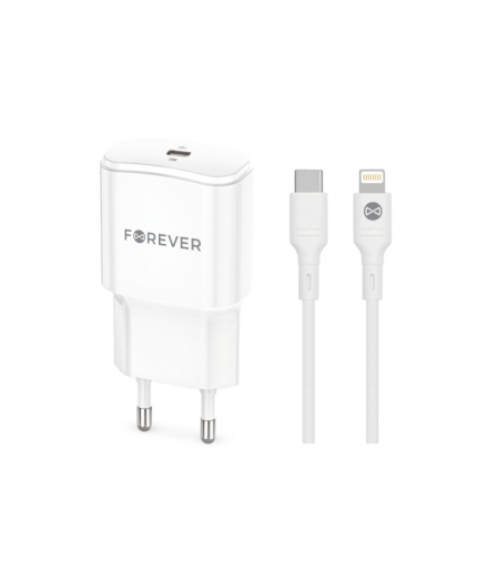 Forever ładowarka sieciowa PD QC TC-01-20C 1x USB-C 20W biała + kabel USB-C - Lightning 20W TFO GSM180748