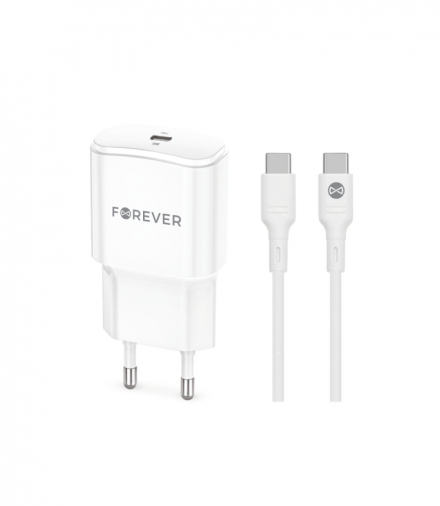 Forever ładowarka sieciowa PD QC TC-01-20C 1x USB-C 20W biała + kabel USB-C - USB-C 20W TFO GSM180746