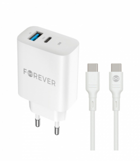 Forever ładowarka sieciowa PD QC TC-07-30AC 1x USB-C 1x USB 30W biała + kabel USB-C - USB-C 60W TFO GSM180736